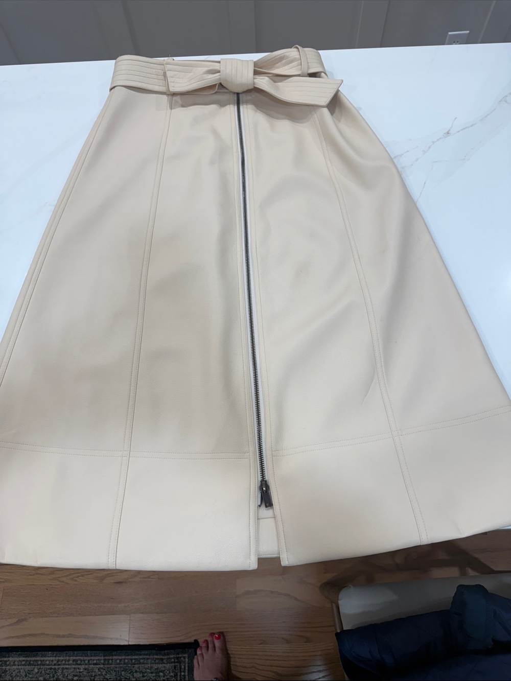 Marie Oliver Cream A-Line Midi Skirt with Front Zip & Tie Waist